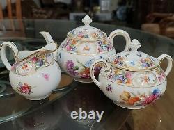 Antique Schumann Dresden Empress Teapot Sugar & Creamer Tea Set Bavaria Flowers