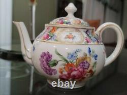 Antique Schumann Dresden Empress Teapot Sugar & Creamer Tea Set Bavaria Flowers