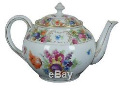 Antique Schumann Dresden Empress Teapot Sugar & Creamer Tea Set Bavaria Flowers