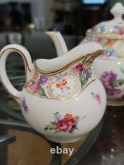 Antique Schumann Dresden Empress Teapot Sugar & Creamer Tea Set Bavaria Flowers