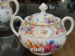 Antique Schumann Dresden Empress Teapot Sugar & Creamer Tea Set Bavaria Flowers