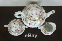 Antique Schumann Dresden Empress Teapot Sugar & Creamer Tea Set Bavaria Flowers