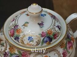 Antique Schumann Dresden Empress Teapot Sugar & Creamer Tea Set Bavaria Flowers