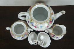 Antique Schumann Dresden Empress Teapot Sugar & Creamer Tea Set Bavaria Flowers