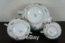 Antique Schumann Dresden Empress Teapot Sugar & Creamer Tea Set Bavaria Flowers