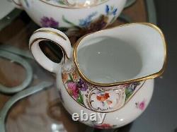 Antique Schumann Dresden Empress Teapot Sugar & Creamer Tea Set Bavaria Flowers