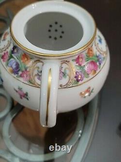 Antique Schumann Dresden Empress Teapot Sugar & Creamer Tea Set Bavaria Flowers