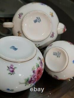 Antique Schumann Dresden Empress Teapot Sugar & Creamer Tea Set Bavaria Flowers