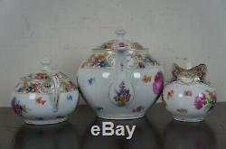 Antique Schumann Dresden Empress Teapot Sugar & Creamer Tea Set Bavaria Flowers