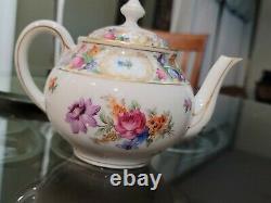 Antique Schumann Dresden Empress Teapot Sugar & Creamer Tea Set Bavaria Flowers