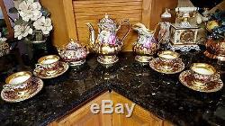 Antique Set Footed Teapot/Sugar/Creamer/Pitcher & 4 Cups/Saucers HAND PAINTED