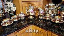 Antique Set Footed Teapot/Sugar/Creamer/Pitcher & 4 Cups/Saucers HAND PAINTED