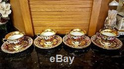 Antique Set Footed Teapot/Sugar/Creamer/Pitcher & 4 Cups/Saucers HAND PAINTED