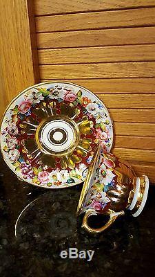 Antique Set Footed Teapot/Sugar/Creamer/Pitcher & 4 Cups/Saucers HAND PAINTED