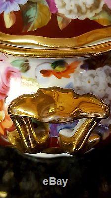 Antique Set Footed Teapot/Sugar/Creamer/Pitcher & 4 Cups/Saucers HAND PAINTED