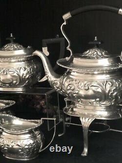 Antique Sheffield Silver Plated Tea Set Repousse Tilting Tea Pot 1920's 6 Pcs
