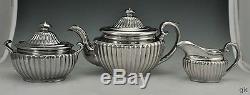 Antique Silver Overlay Tea Set Pot/Creamer/Sugar Bowl