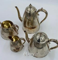 Antique Silver Plate Elkington & Co Etched Tea Pot Coffee Service Set Victorian