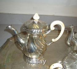 Antique Silverplate Tea Set Coffee Pot Tea Pot Tray Sugar