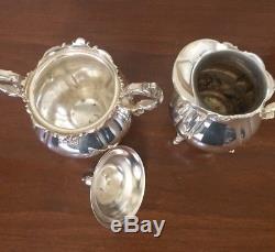 Antique Silverplate Wallace Baroque Coffee Tea Pot Creamer Sugar Tray 6-Pc Set