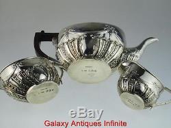 Antique Solid Silver Teapot Set 1906 Birmingham By William J Holmes