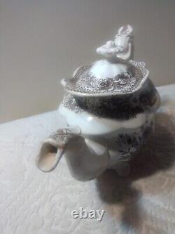 Antique Staffordshire Eng Porcelain Transferware Teapot Lid Feet As-Found Lovely