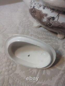 Antique Staffordshire Eng Porcelain Transferware Teapot Lid Feet As-Found Lovely
