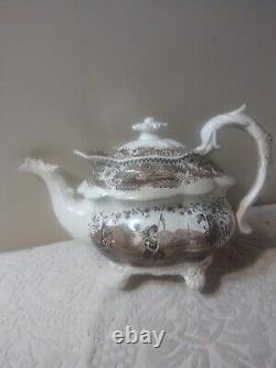 Antique Staffordshire Eng Porcelain Transferware Teapot Lid Feet As-Found Lovely
