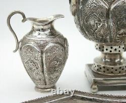 Antique Sterling Silver Samovar, Ceramic Tea Pot, 2 Sterling Jugs, Tray Set