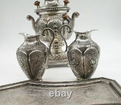 Antique Sterling Silver Samovar, Ceramic Tea Pot, 2 Sterling Jugs, Tray Set