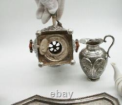 Antique Sterling Silver Samovar, Ceramic Tea Pot, 2 Sterling Jugs, Tray Set