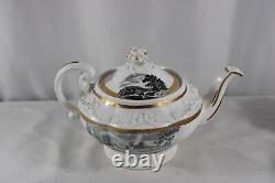 Antique Tea Pot Repaired Set 6 Cups Covered Sugar Transferware Black Gold