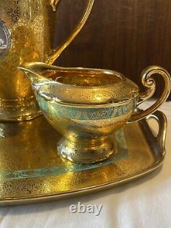 Antique Tea Set Czechoslovakia VICTORIA 24KT Gold/Platinum Tray, Teapot S&C