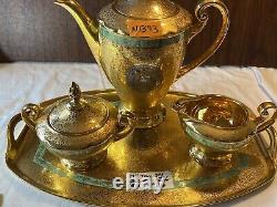 Antique Tea Set Czechoslovakia VICTORIA 24KT Gold/Platinum Tray, Teapot S&C