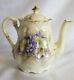Antique Tea Set Teapot Creamer Sugar Lids Handpainted Violets Gold Trim Unmarked