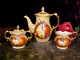 Antique Teapot Tea Pot Sugar Creamer Set Hand Painted Fruit Gold Plate Handles+