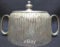 Antique Textured Pewter Tea Set 1L Teapot Sugar Bowl Creamer