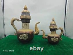 Antique Tibetan Tea Pot Set, Little and Large, Stunning Silver Styled and Copper