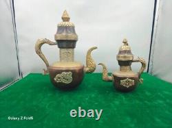 Antique Tibetan Tea Pot Set, Little and Large, Stunning Silver Styled and Copper