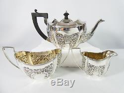 Antique Victorian 1896 Sterling Silver Bachelor's 3pc Teaset Teapot Jug Bowl Set