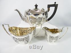 Antique Victorian 1896 Sterling Silver Bachelor's 3pc Teaset Teapot Jug Bowl Set