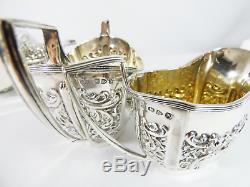 Antique Victorian 1896 Sterling Silver Bachelor's 3pc Teaset Teapot Jug Bowl Set