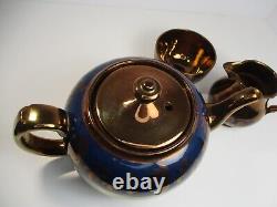 Antique Victorian Gibson Ceramic Copper Lustreware Tea Pot, Sugar & Creamer Set