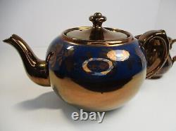 Antique Victorian Gibson Ceramic Copper Lustreware Tea Pot, Sugar & Creamer Set