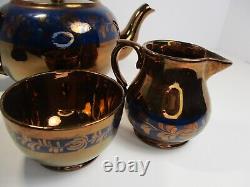 Antique Victorian Gibson Ceramic Copper Lustreware Tea Pot, Sugar & Creamer Set