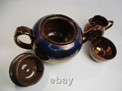 Antique Victorian Gibson Ceramic Copper Lustreware Tea Pot, Sugar & Creamer Set