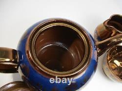 Antique Victorian Gibson Ceramic Copper Lustreware Tea Pot, Sugar & Creamer Set