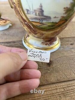 Antique Vieux Paris Porcelain Tea Pot Hand Painted Landscape Scene