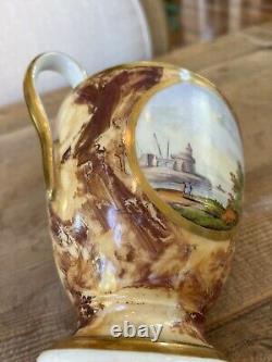 Antique Vieux Paris Porcelain Tea Pot Hand Painted Landscape Scene