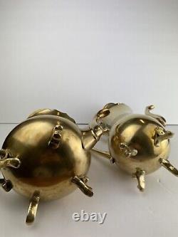 Antique Vintage Acorn Top Brass Teapot and Coffee Pot Set/2 Silver Plated Inside